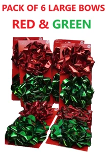 Hallmark Christmas Bows Large Metallic Shiny Red and Green 2 Count Pack of 6 - Picture 1 of 7