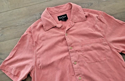 Mens Nat Nast Luxury Originals Silk Blend Hawaiian Camp Shirt Salmon Pink Medium - Image 1 of 4