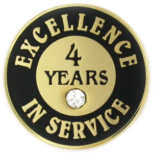 PinMart's Gold Plated Excellence in Service 4 Year Award Lapel Pin - Picture 1 of 2