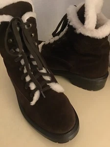 Aquatalia women brown suede shearling Lenore combat boots Size 6.5 Euro 37 - Picture 1 of 11