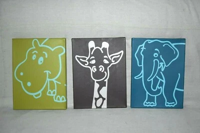 JEETO Funny Animals Canvas for Kids Room Nursery Wall Art Lot of 3... - Image 1 of 4