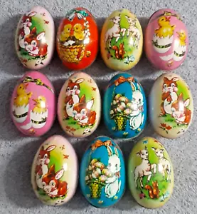 11 Vintage Metal Eggs Tin Litho Easter Candy Container Chicks Bunny - Hong Kong - Picture 1 of 8