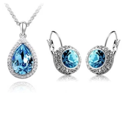 925 Placcato Argento Lucente Love Colore Festa Matrimonio Orecchini Collana - Immagine 1 di 2