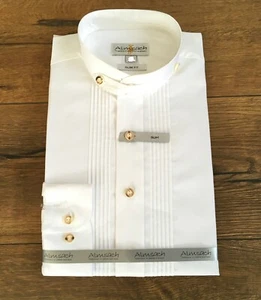 LF181# Trachten Hemd Stehkragen Almsach 100% BW Weiß SLIM FIT mit Biesen - Bild 1 von 2