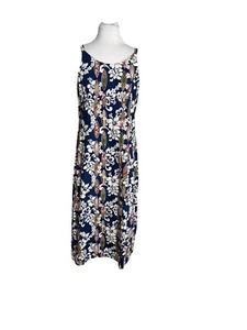 Vintage Kahuku Hawaii Dress Womens Size 7/8 Hawaiian Surfboards Flowers Blue - Picture 1 of 6