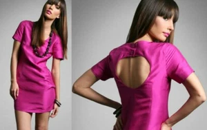 American Retro Pink Open Keyhole Back Silk Shift Dress 40 EU 6 8 US - Picture 1 of 3