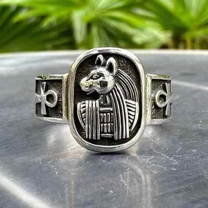 Handcrafted 925 Sterling Silver Bastet Egyptian Deities Bast Cat Goddess Ring - Picture 1 of 6