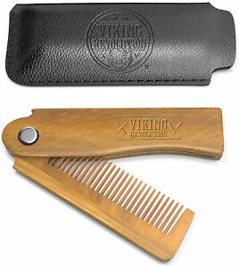 Folding Wooden Beard Comb w/ Pouch & Gift Box Groom & Comb Hair,Beard & Mustache