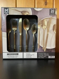 Silverware Set, 20 Piece Flatware Cutlery Set for 4, 18/10 Stainless Steel Gold - Picture 1 of 6