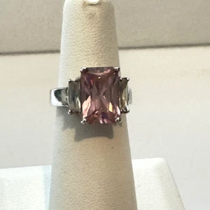 Smaragdschliff Ring rosa Turmalin Solitär CZ Baguettes NF 925 Silber Gr.5 - Bild 1 von 9