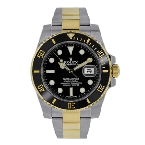 Rolex Submariner Uhr 41MM Schwarz Index Stundenmarkierungen Zifferblatt Gelbgold - Bild 1 von 4