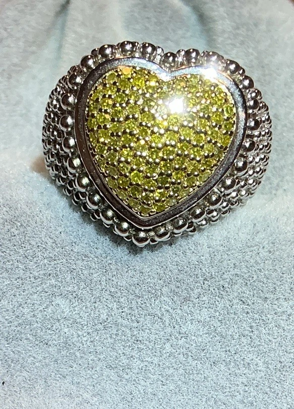 Precioso anillo de plata de ley brillante con diamantes amarillos y blancos genuinos K/L Foto 1 de 4