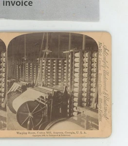 Warping Room Cotton Mill Augusta GA Georgia USA Underwood Stereoview - Bild 1 von 2