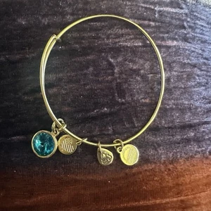 Alex and Ani March Birthstone Charm Bangle Bracelet Aquamarine crystal gold  - Picture 1 of 2