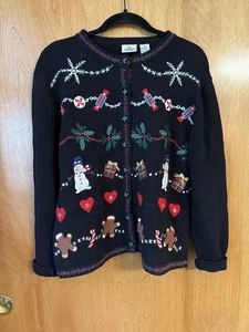 RedHead For Her Vintage Christmas Sweater SZ M Ugly Sweater Party Cardigan - Picture 1 of 10
