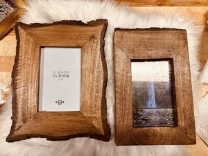 Paar Holz Live Edge rustikal Bauernhaus 4x6 Tisch Foto Bild Holzrinde Rahmen - Bild 1 von 7