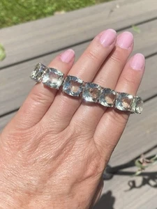 Sterling Silver 12m x 12mm Square Cushion Cut Green Prasiolite Line Bracelet - Picture 1 of 12