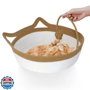 WEAVELYRICS Cotton Rope Woven Cat Bed, Pet Sleeping Bed with a Playing Rope B - Zdjęcie 1 z 5