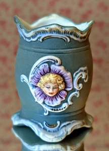 Victorian Style Toothpick Holder~Cherub/Putti Cameo Face~Seafoam Green~2.5" - Picture 1 of 11