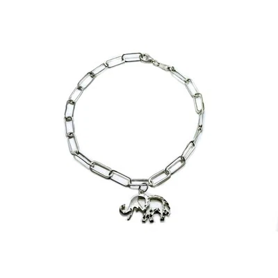 Unisex Paperclip chain Ankle Bracelet 925 Sterling Silver 10.5" Elephant charm - Image 1 of 4