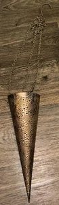Vtg Hanging Rustic Cone Vase Decor Perforated Metal 11” Light Projector - Picture 1 of 9