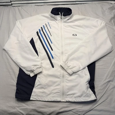 Sergio Tacchini Jacket Mens Large White Navy Windbreaker Tennis Track Full Zip - Image 1 of 4