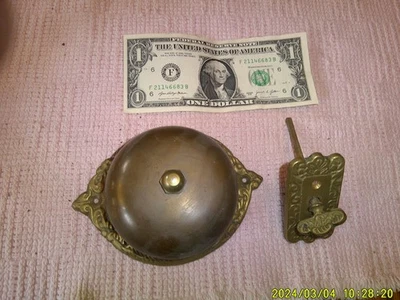OLD VICTORIAN MECHANICAL BRASS DOORBELL-COMPLETE and WORKING-NICE - Image 1 of 4
