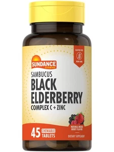 Black Elderberry Complex Vitamin C and Zinc | 45 Chewable Tablets | by Sundance - Picture 1 of 5