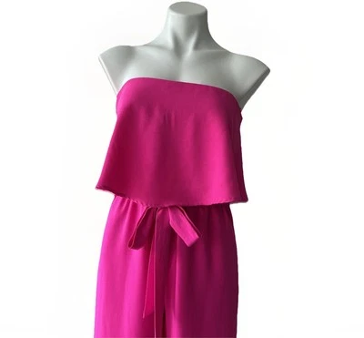 Mono Fuera del Hombro Pierna Ancha PEQUEÑO Fucsia Doble Capa Elástico Para Mujer Foto 1 de 4