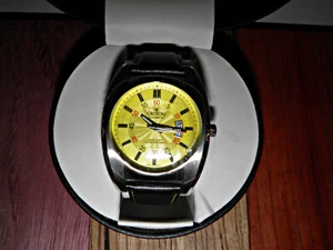 Vintage Croton 1878 Aquamatic Day Date YELLOW RED Dial Wrist Watch NEW OLD STOCK - Picture 1 of 12