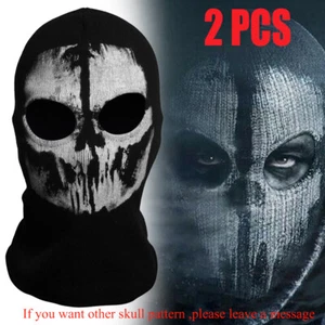 2 Pack Ghost Mask Scary Skull Full Face Mask Ski Bike Hood Baclava Balaclava Hat - Picture 1 of 12