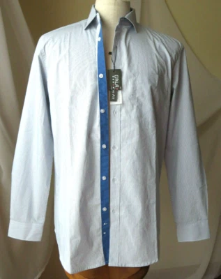GALAXY BY HARVIC COLLARED SHIRT MENS LONG SLV BUTTON UP BLUE/WHITE STRIPED M NEW - Image 1 of 4