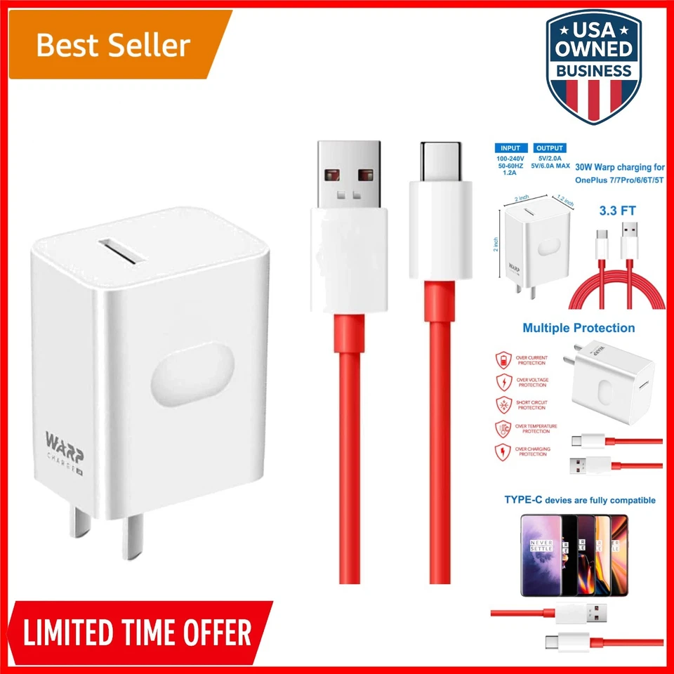 Charger White USB-C 30W Fast Rapid Power Adapter for OnePlus Phones - Image 1 of 4