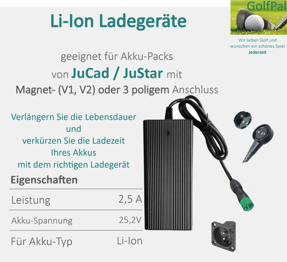 Lithium Akku Ladegerät geeignet für Akku Packs mit Anschluss v. JuCad / JuStar