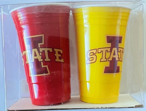 NCAA Iowa State Cyclones Set of 2 Heavy Plastic 16 oz Pint Drinking Cup Tumbler Cover