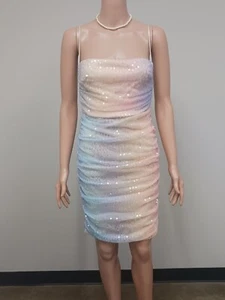 Angel Biba Womens Dress M Bodycon Iridescent Sequin Spaghetti Strap Tank Dress - Picture 1 of 9