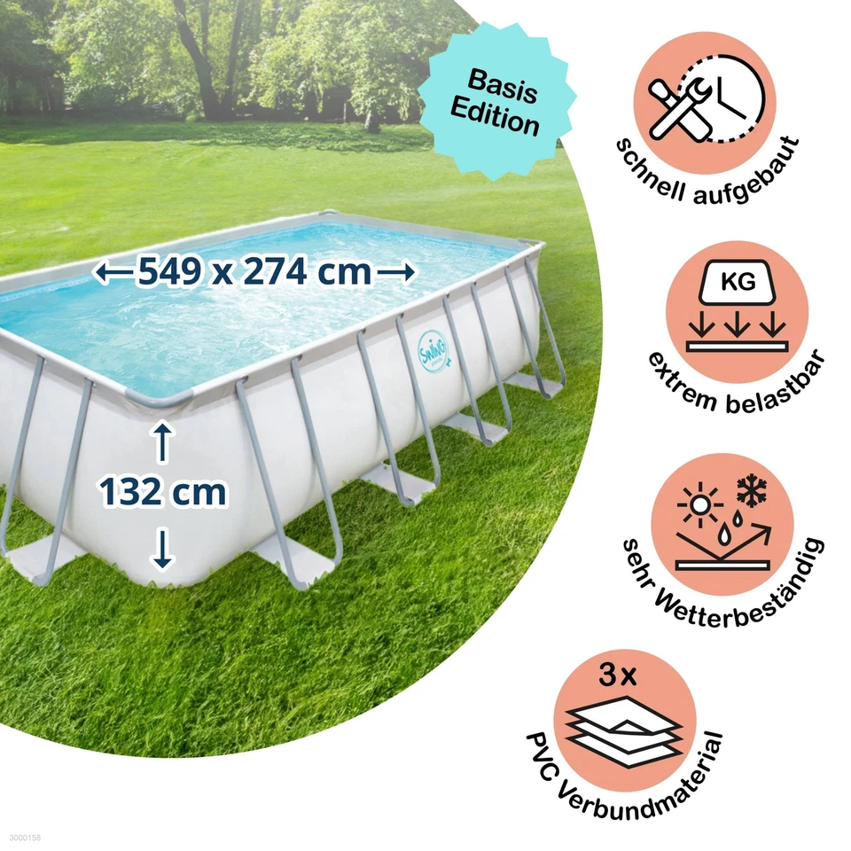 Polygroup Elite Rechteckiges Frame-Pool - Hellgrau, 549x274x132cm