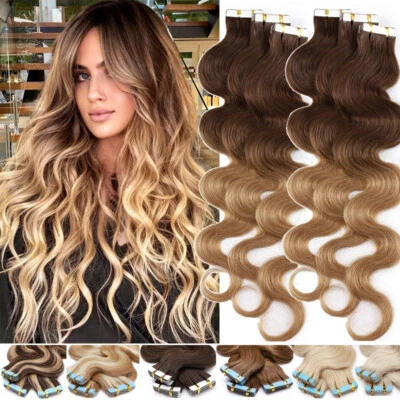 Cinta gruesa Ombre en extensiones de cabello humano real trama de piel cuerpo onda rizada 150 g Foto 1 de 4