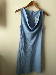 Cotton On Dress Size 12 New Blue Sleeveless Cowl Neck Fit Flare Linen Party Summ - Picture 1 of 10