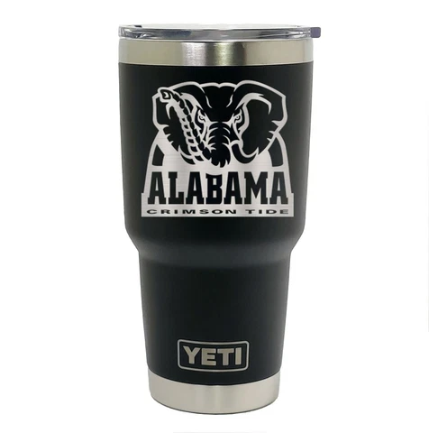 Alabama Crimson Tide YETI Laser Engraved 20 or 30 oz. Black Tumbler ALT logo Cover