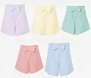 Pantalones Cortos con Arco Gingham Culottes Escuela 3-14 Años Rojo Azul Verde Amarillo Lila Niñas - Imagen 1 de 7