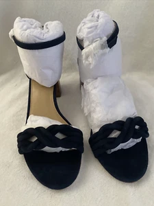 NWOB Talbots 6M Heels Ankle Strap Open Toe Black Suede Pump Sandals (B6) - Picture 1 of 8