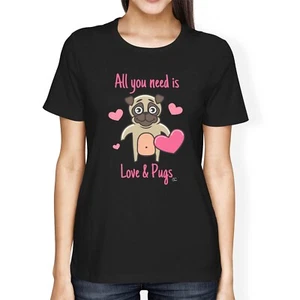 1Tee Damen T-Shirt Loose Fit All You Need Is Love and Pugs Hund - Bild 1 von 15
