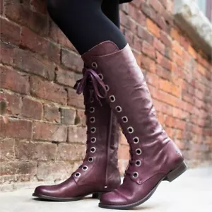 Botas John Fluevog Talla 8 Biblio Hayden Planas Cuero Con Cordones Hasta la Rodilla Borgoña - Imagen 1 de 14