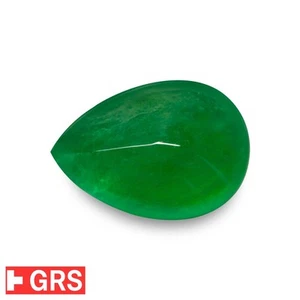 GRS & IGI Certified ZAMBIA Emerald 17.60 Ct. Natural GRASS GREEN Pear Cabochon - Picture 1 of 8