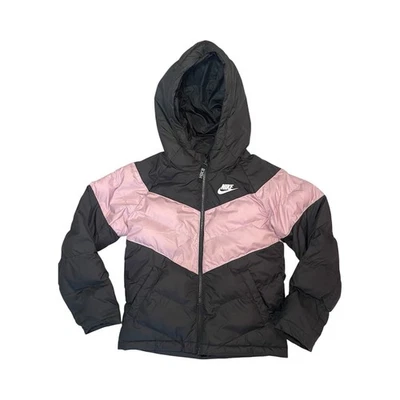 Jaqueta/casaco com capuz Nike meninas juvenil pequeno preto/rosa logotipo zíper completo - Imagem 1 de 4