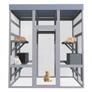 Catio exterior 62,6" para gatos recinto grande para gatos + techo impermeable 2 siestas casa - Imagen 1 de 13