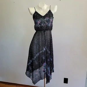 Diamonds Run Vintage 70s Hanki Hem Dress Sheer Floral Spaghetti Strap Disco - Picture 1 of 15