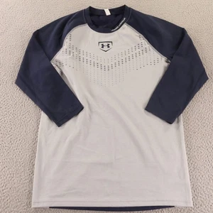 Under Armour Shirt Mens S Blue Gray Tee Baseball 3/4 Sleeve HeatGear Fitted - Picture 1 of 12