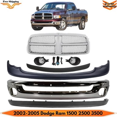 Front Bumper Chrome & Grille Assembly Kit For 2002-2005 Dodge Ram 1500 2500 3500 Foto 1 de 4